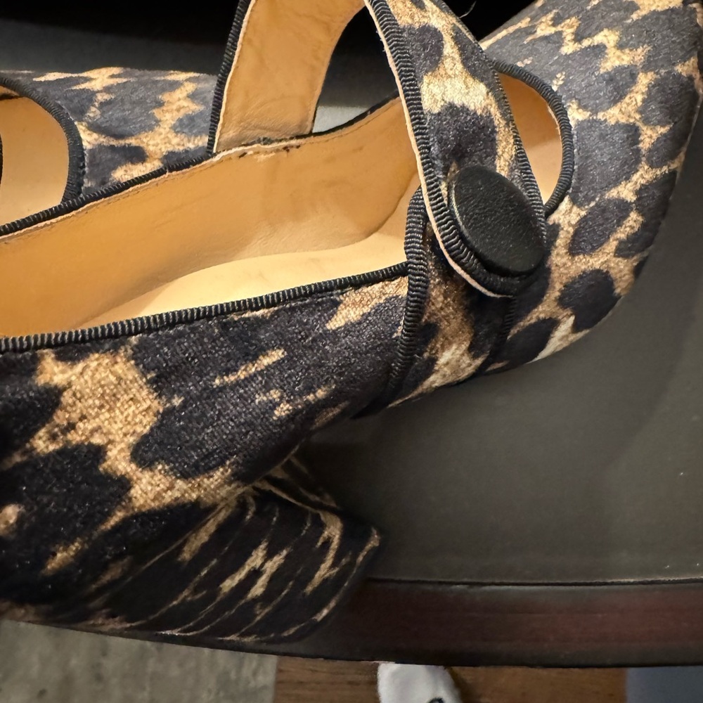 Trina Turk Leopard Print Heels with Button Detail